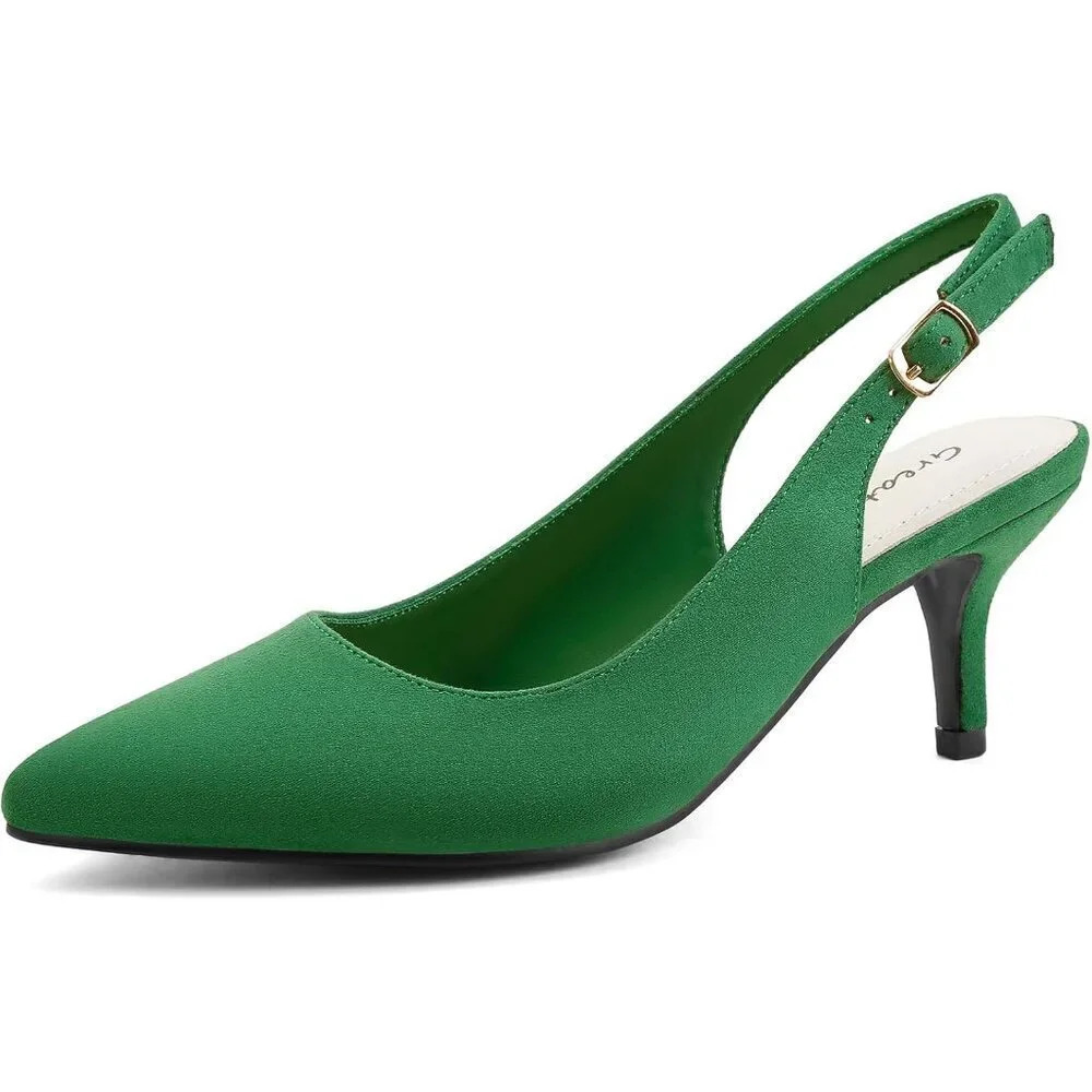 Women’s Green Low Heel Pump Closed Pointed Toe Kitten Wedding Party Dress  Shoes